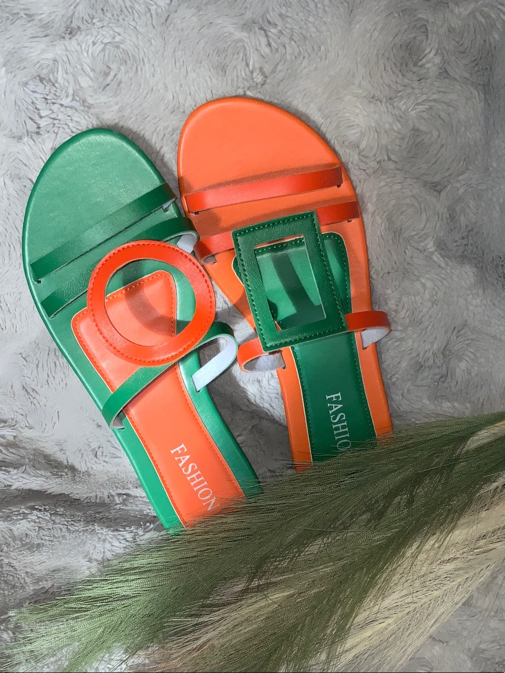 Women's Green & Orange Slide Sandals